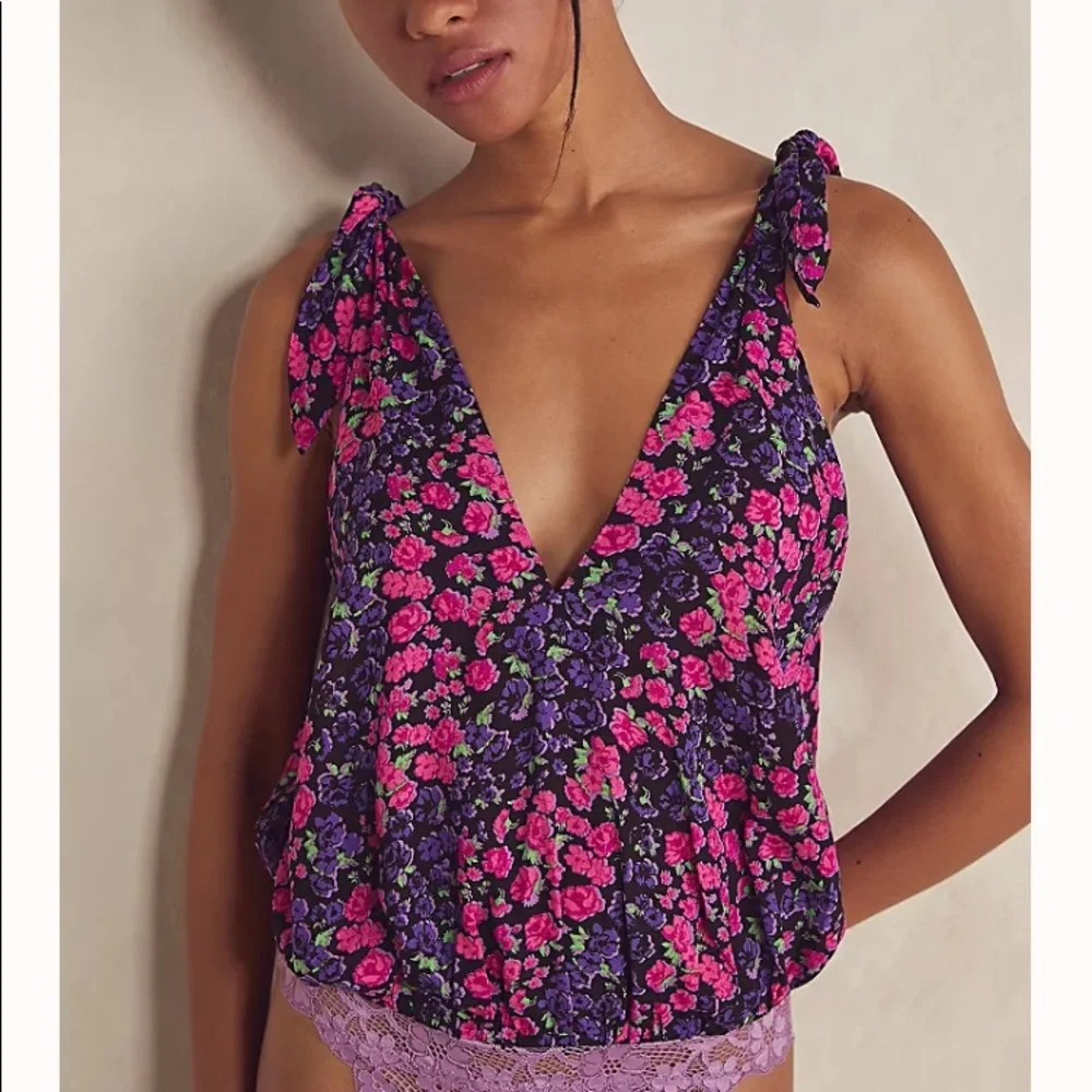 Free People Bare It All Bodysuit Floral Boho Purple Pink Party Blouse XS